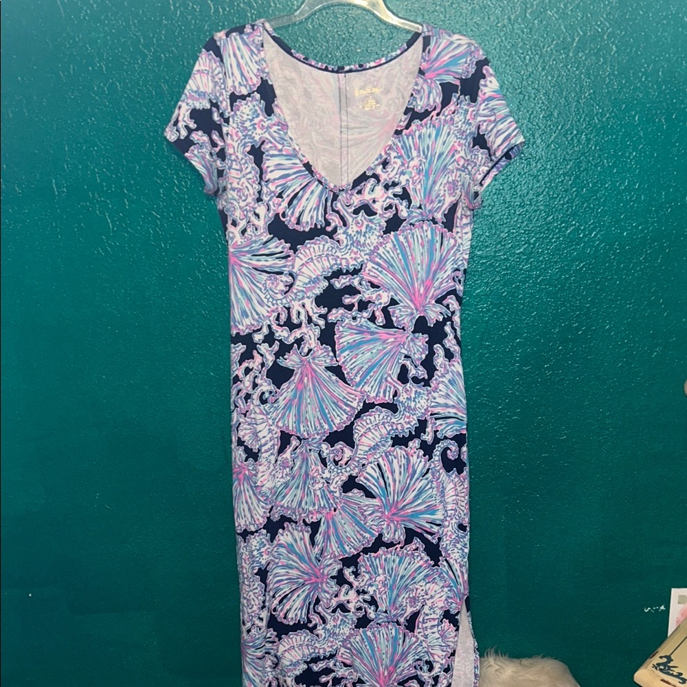 Lilly Pulitzer Navy Multi Seashell Print Midi Dress